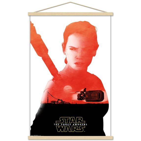 Star Wars: The Force Awakens - Rey Badge Wall Poster with Wooden Magnetic Frame, 22.375" x 34"