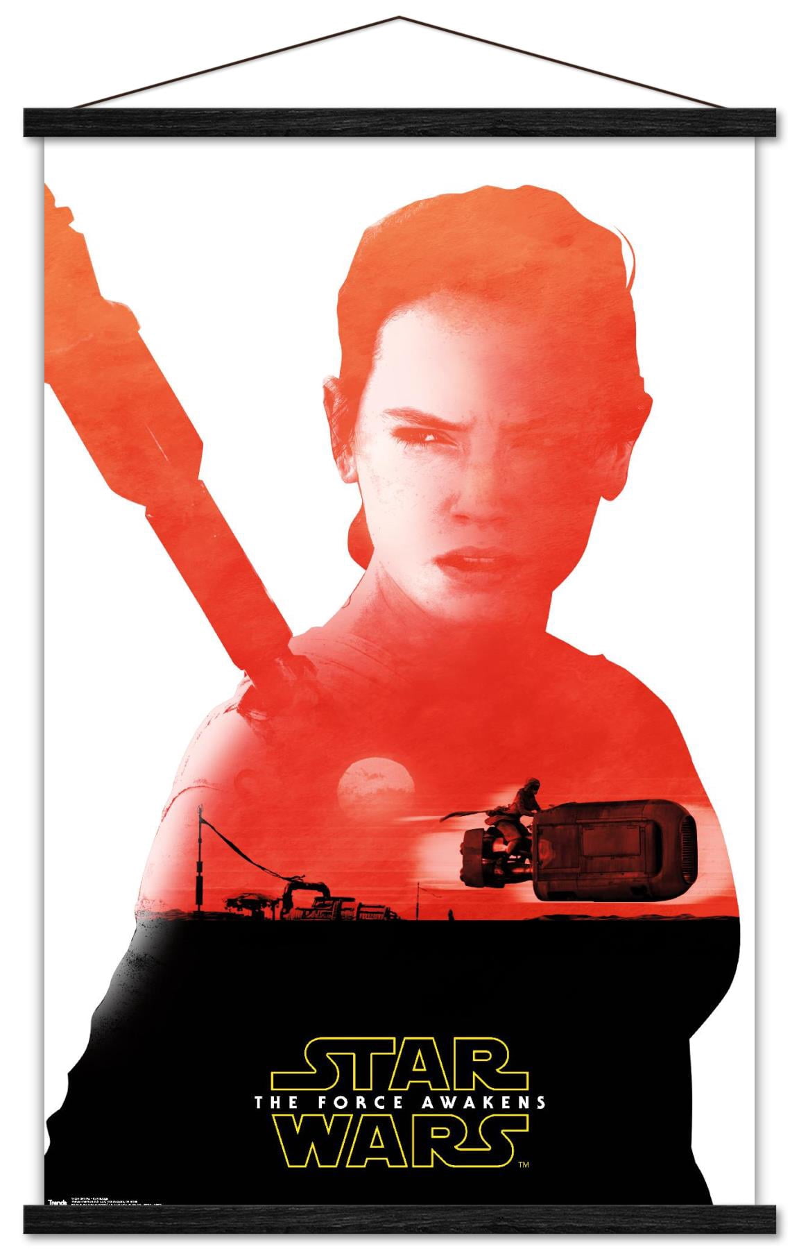Star Wars: The Force Awakens - Rey Badge Wall Poster with Wooden Magnetic Frame, 22.375" x 34"