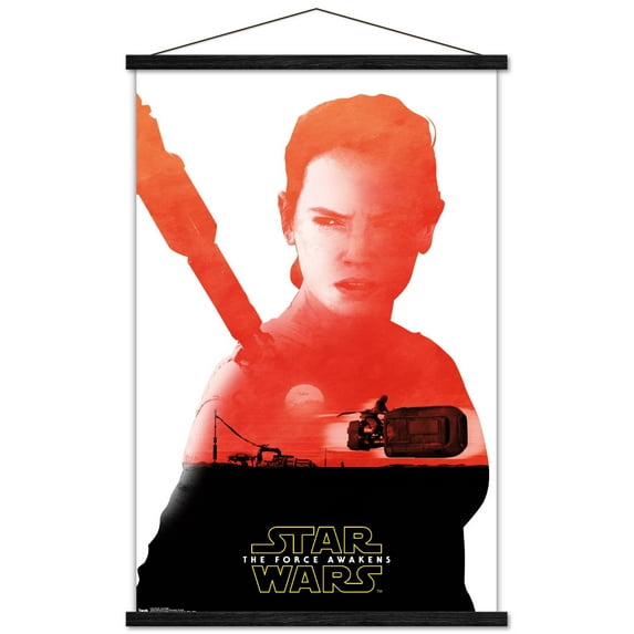 Star Wars: The Force Awakens - Rey Badge Wall Poster with Wooden Magnetic Frame, 22.375" x 34"