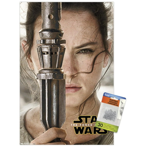 Star Wars: The Force Awakens - Rey Portrait Wall Poster with Push Pins, 14.725" x 22.375"