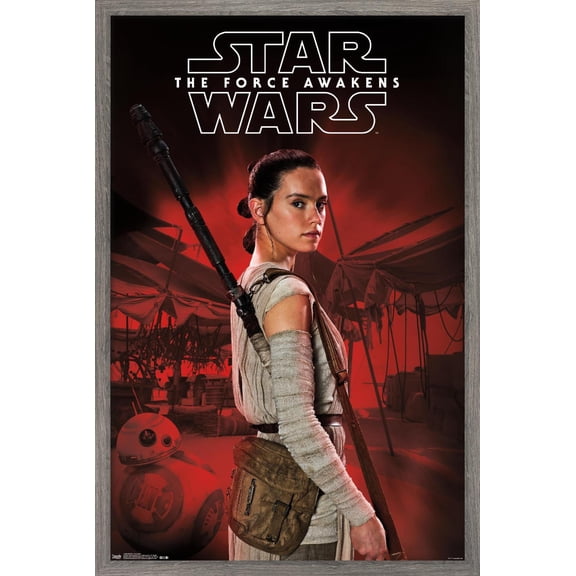 Star Wars: The Force Awakens - Rey Staff Wall Poster, 22.375" x 34", Framed