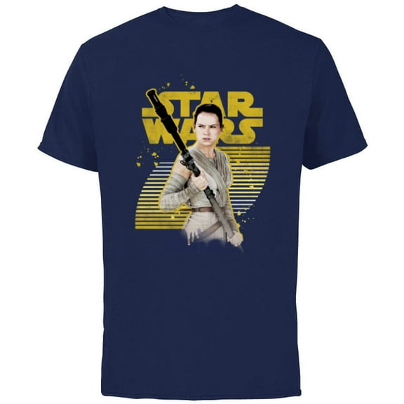 Star Wars The Force Awakens Rey Stands Strong - Short Sleeve Cotton T-Shirt for Adults - Customized-Navy