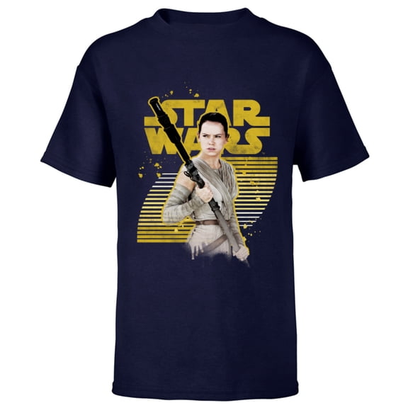 Star Wars The Force Awakens Rey Stands Strong - Short Sleeve T-Shirt for Kids - Customized-Navy