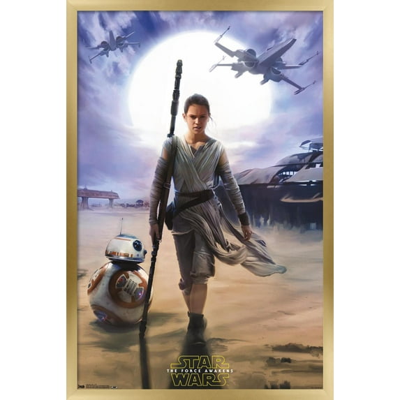 Star Wars: The Force Awakens - Rey Wall Poster, 14.725" x 22.375", Framed