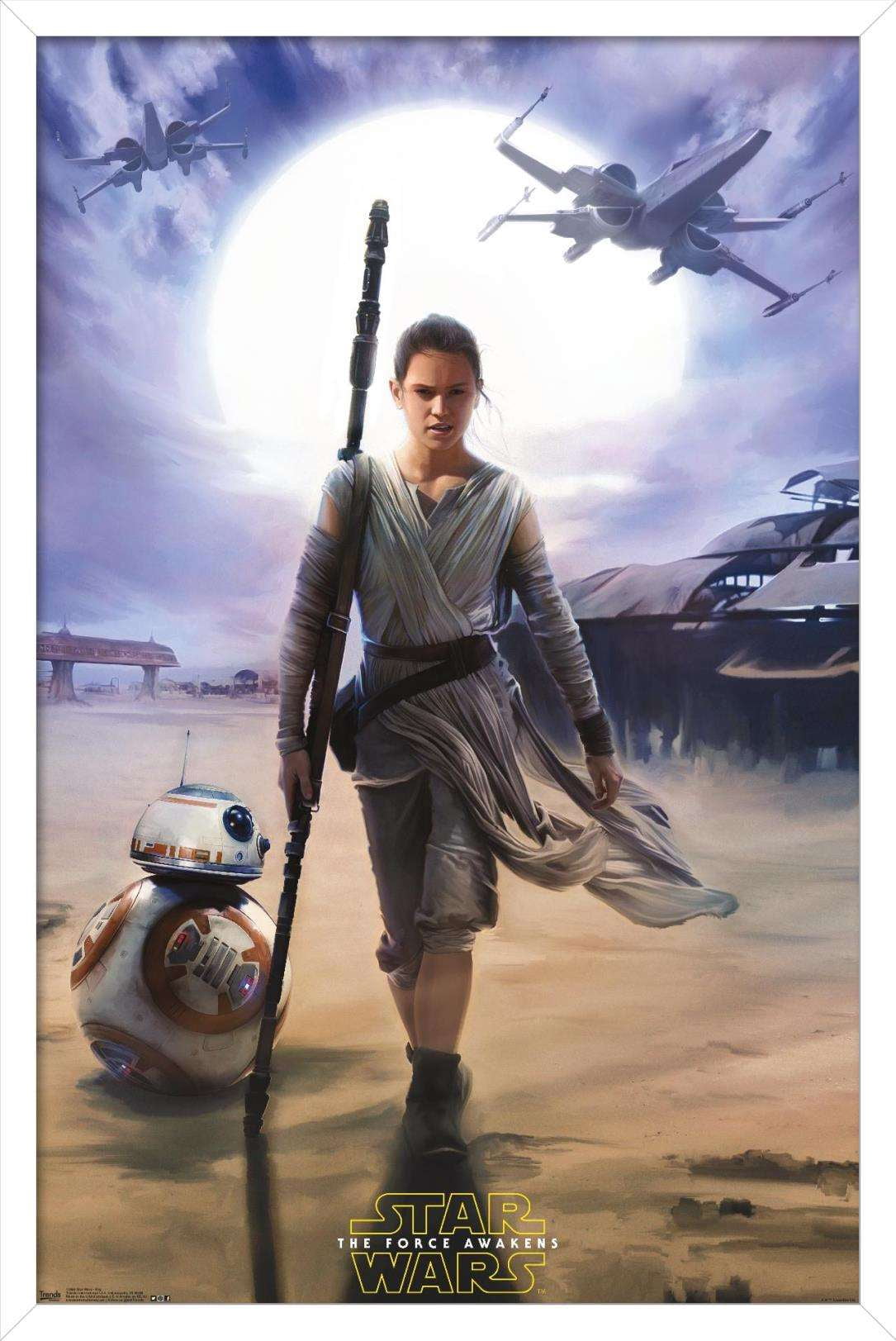 Star Wars: The Force Awakens - Rey Wall Poster, 14.725" x 22.375", Framed