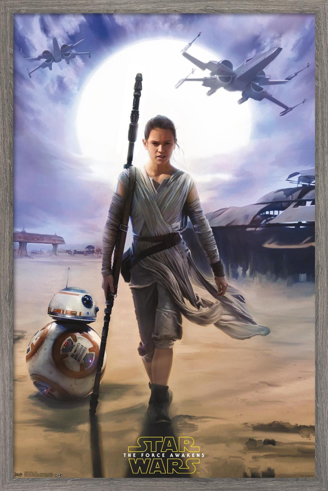 Star Wars: The Force Awakens - Rey Wall Poster, 14.725" x 22.375", Framed