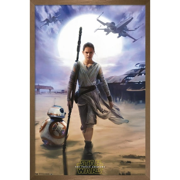 Star Wars: The Force Awakens - Rey Wall Poster, 22.375" x 34", Framed