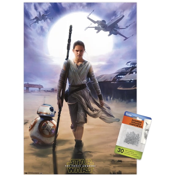 Star Wars: The Force Awakens - Rey Wall Poster with Push Pins, 14.725" x 22.375"