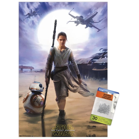 Star Wars: The Force Awakens - Rey Wall Poster with Push Pins, 14.725" x 22.375"