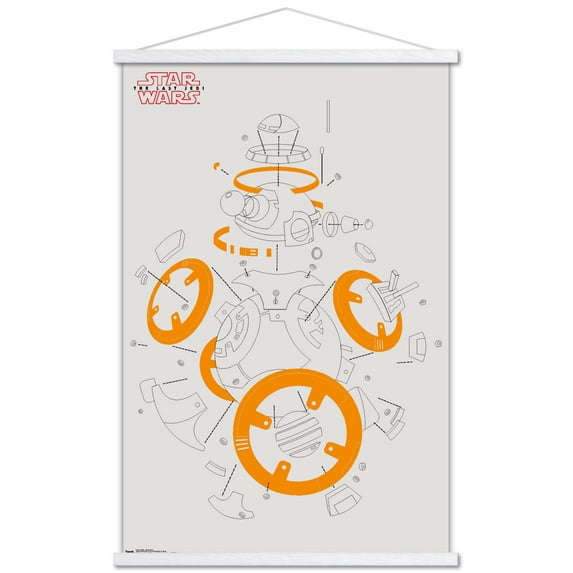 Star Wars: The Last Jedi - BB-8 Blowout Wall Poster with Wooden Magnetic Frame, 22.375" x 34"