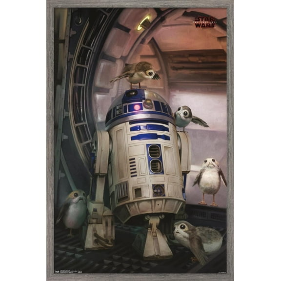 Star Wars: The Last Jedi - Droid And Porg Wall Poster, 14.725" x 22.375", Framed