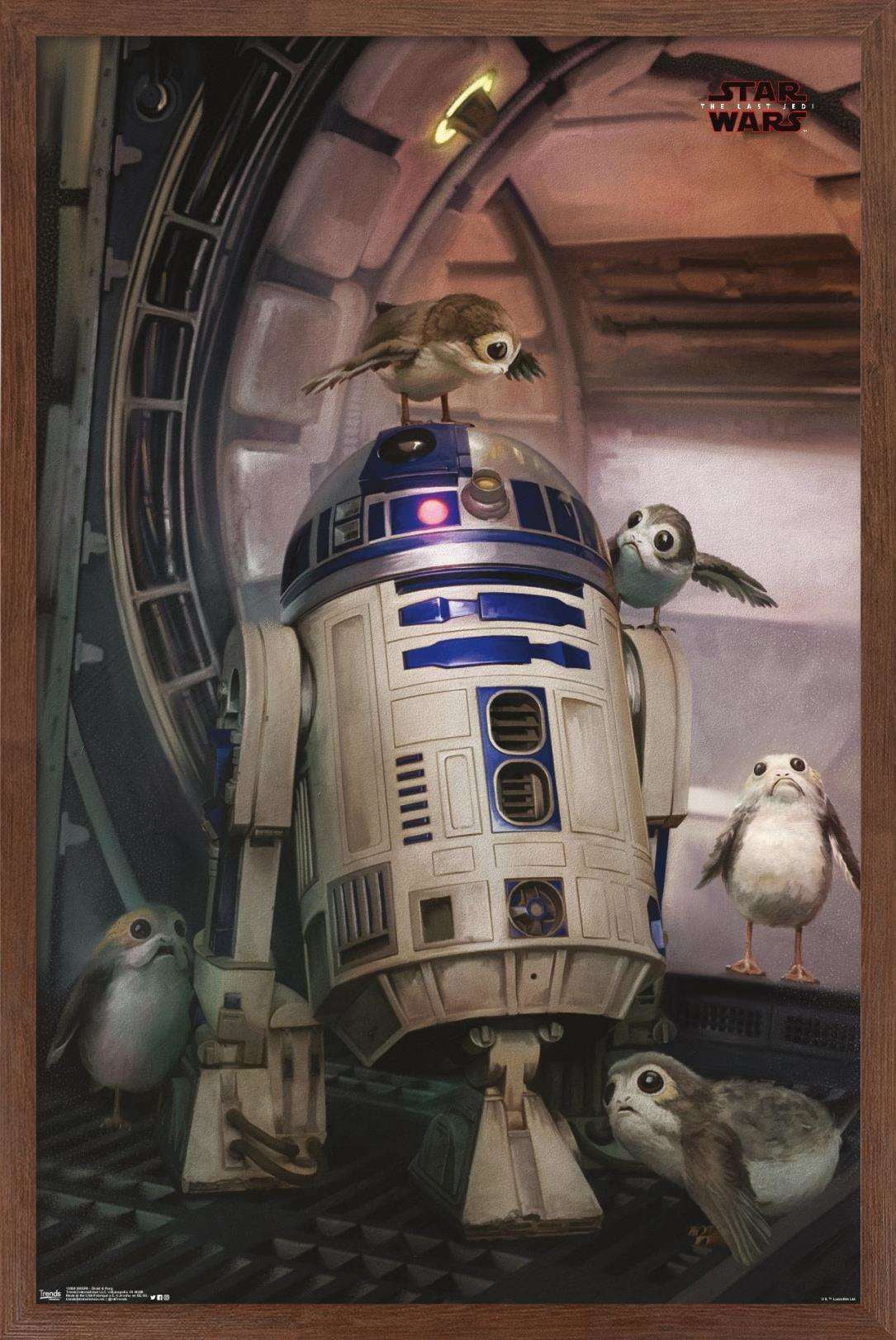 Star Wars: The Last Jedi - Droid And Porg Wall Poster, 14.725" x 22.375", Framed