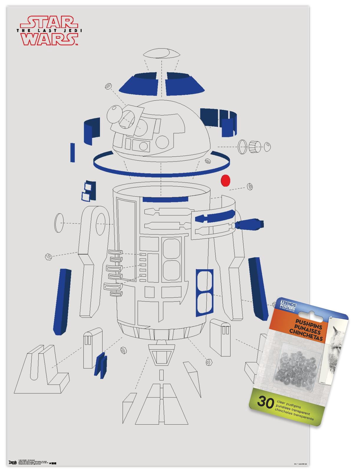 Star Wars: The Last Jedi - R2 Blowout Wall Poster with Push Pins, 14.725" x 22.375"