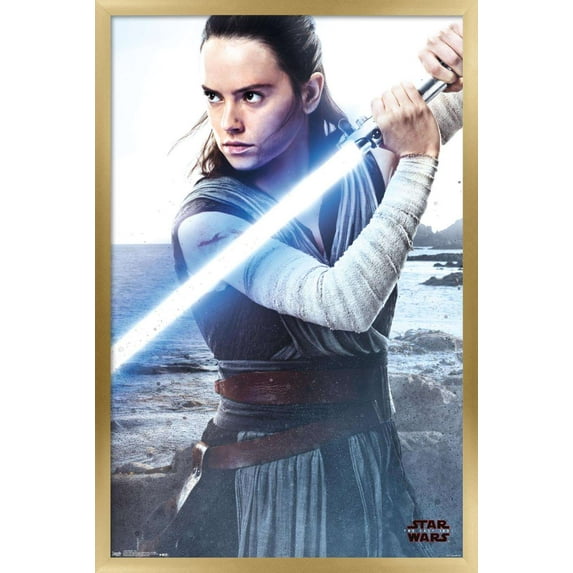 Star Wars: The Last Jedi - Rey Wall Poster, 22.375" x 34", Framed