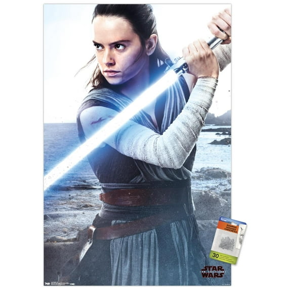Star Wars: The Last Jedi - Rey Wall Poster with Push Pins, 22.375" x 34"