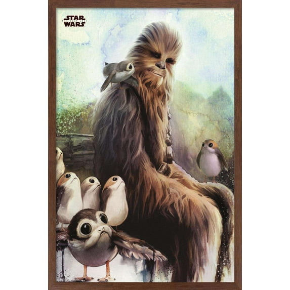 Star Wars: The Last Jedi - Wookiee And Porg Wall Poster, 14.725" x 22.375", Framed