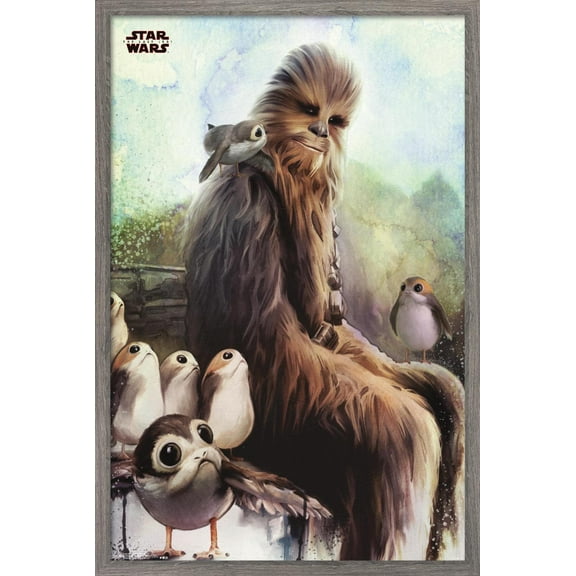 Star Wars: The Last Jedi - Wookiee And Porg Wall Poster, 14.725" x 22.375", Framed