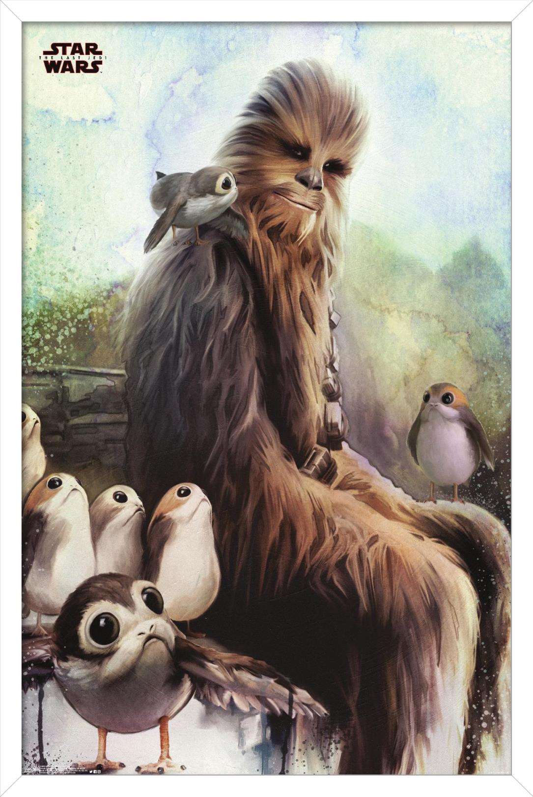 Star Wars: The Last Jedi - Wookiee And Porg Wall Poster, 14.725" x 22.375", Framed