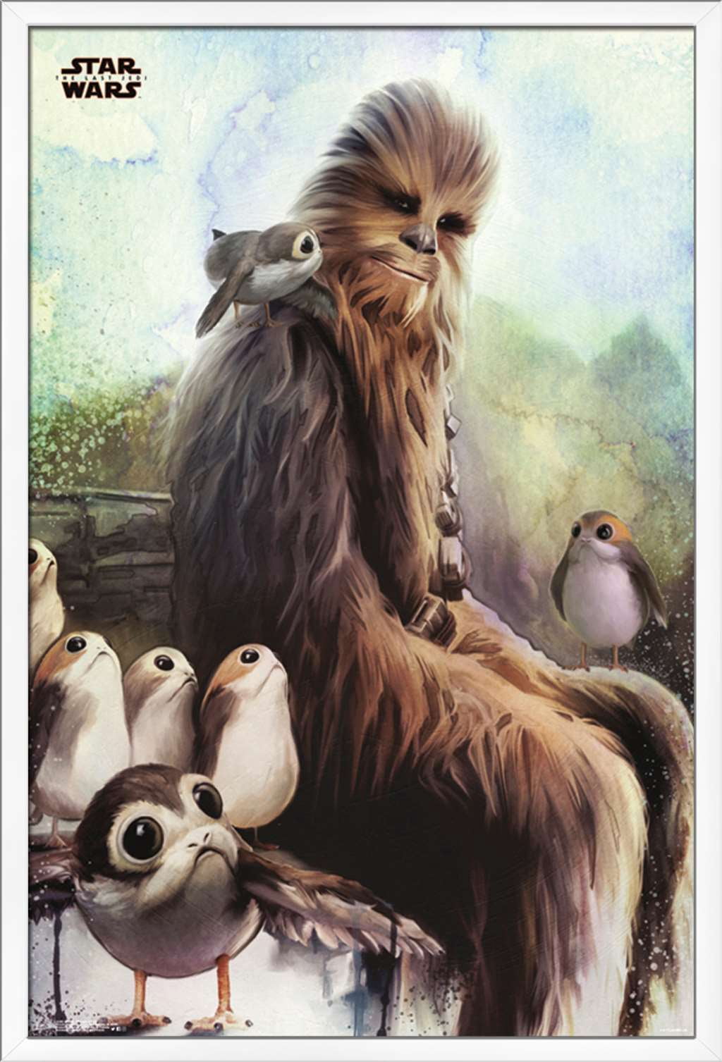Star Wars: The Last Jedi - Wookiee And Porg Wall Poster, 22.375" x 34", Framed