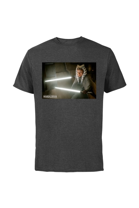 The Mandalorian Ahsoka Tano Lightsaber Battle - Short Sleeve Cotton T-Shirt for Adults - Customized-Charcoal
