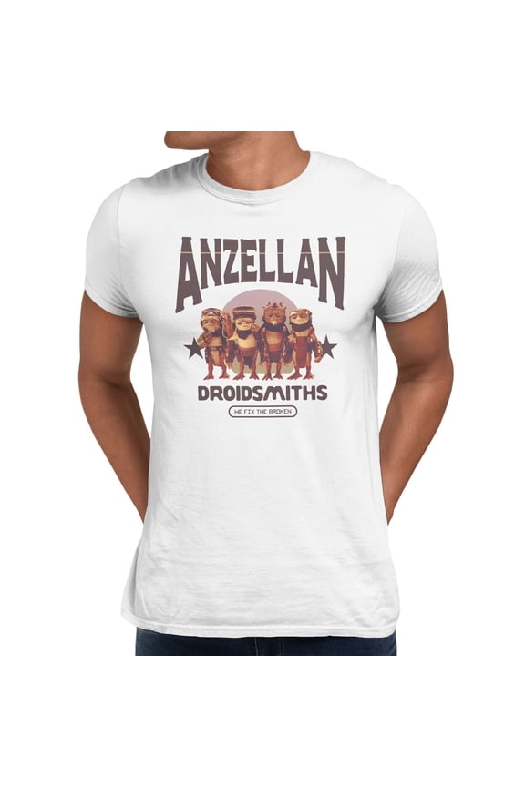 The Mandalorian And Grogu Broken Fix Anzellan Droidsmith Line Up Men's T Shirt (White, S-XXXL)