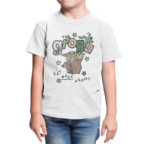 Star Wars The Mandalorian And Grogu Eat More Frog Sketch Youth T Shirt (White, XS-XL)