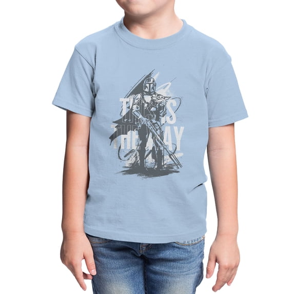Star Wars The Mandalorian And Grogu Is The Way Sketch Youth T Shirt (Light Blue, XS-XL)