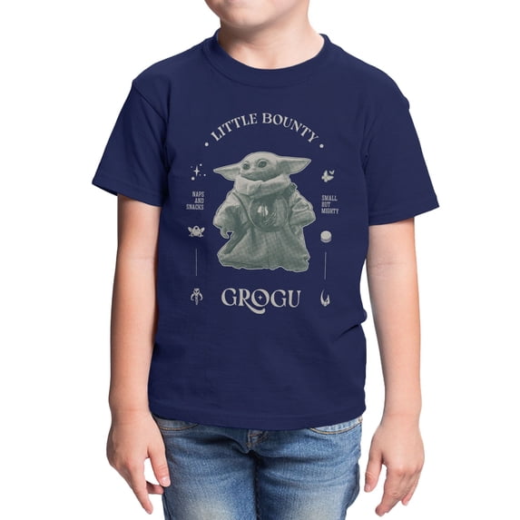 Star Wars The Mandalorian And Grogu Little Bounty Might Grogu Youth T Shirt (Navy, XS-XL)