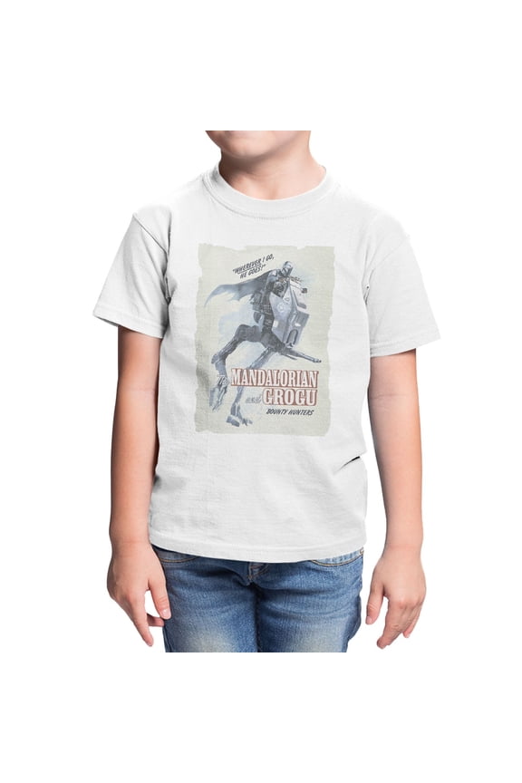The Mandalorian And Grogu Riding Wherever He Goes Youth T Shirt (White, XS-XL)