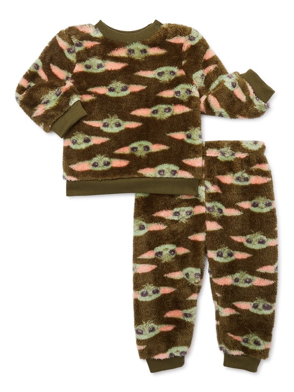 The Mandalorian Baby Boys Baby Yoda Long Sleeve Top and Pants Faux Sherpa Set, 2-Piece, Sizes 0/3-24 Months