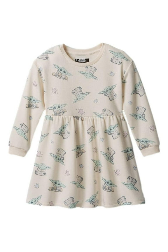 The Mandalorian Baby Girls Grogu Baby Yoda Long Sleeve Fleece Dress, Sizes 12-24 Months