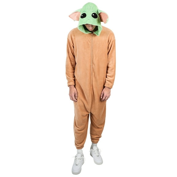 Star Wars The Mandalorian Baby Grogu Adult Hooded Kigurumi Union Suit Pajama Onesie Costume With Ears-Large