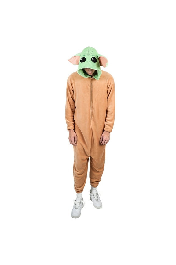 Star Wars The Mandalorian Baby Grogu Adult Hooded Kigurumi Union Suit Pajama Onesie Costume With Ears-Large
