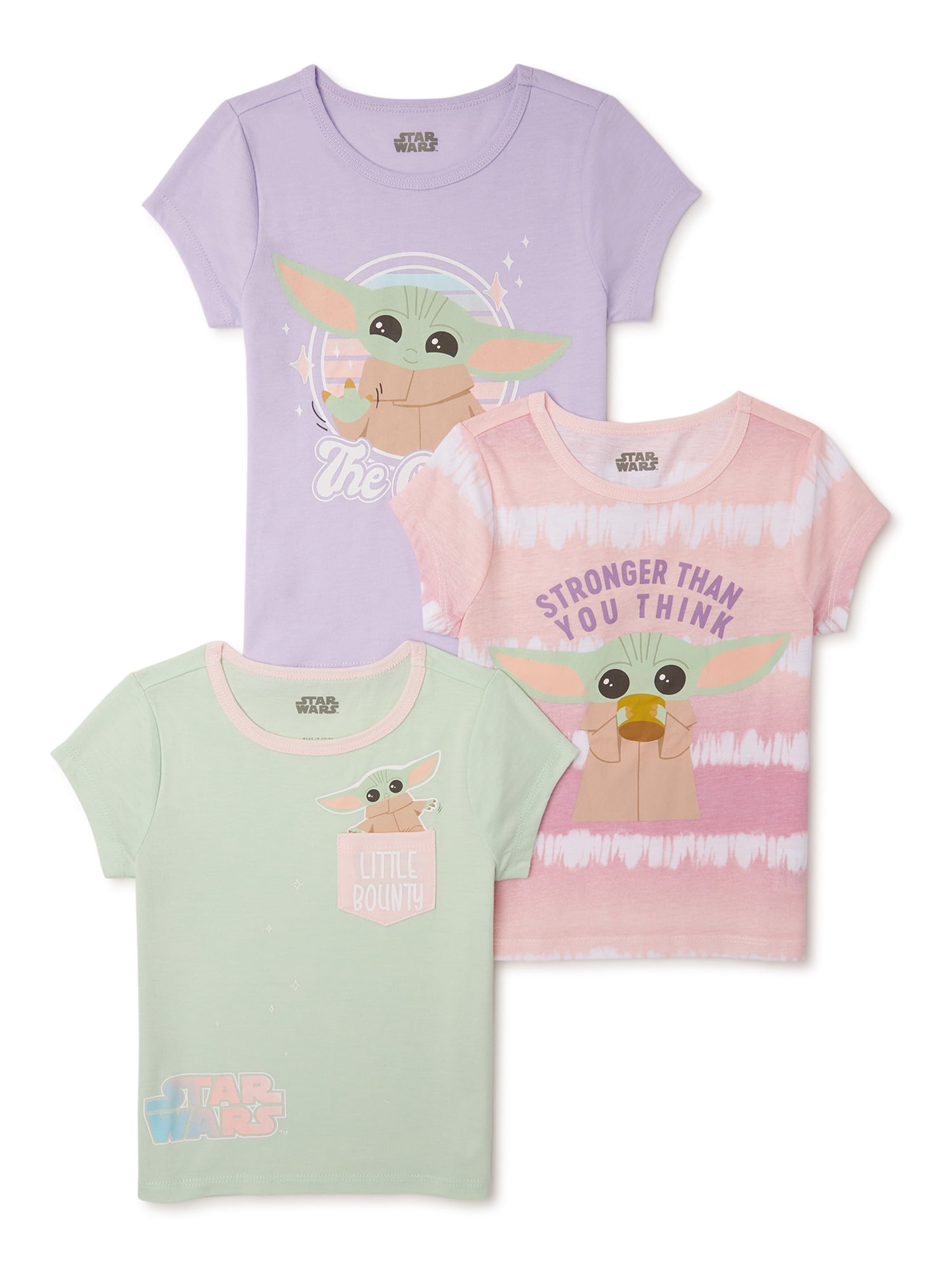 Print Toddler Girls Graphic Wars & The Sizes Star Baby Yoda 3-Pack, 12M-5T Shirts, T- Mandalorian Baby