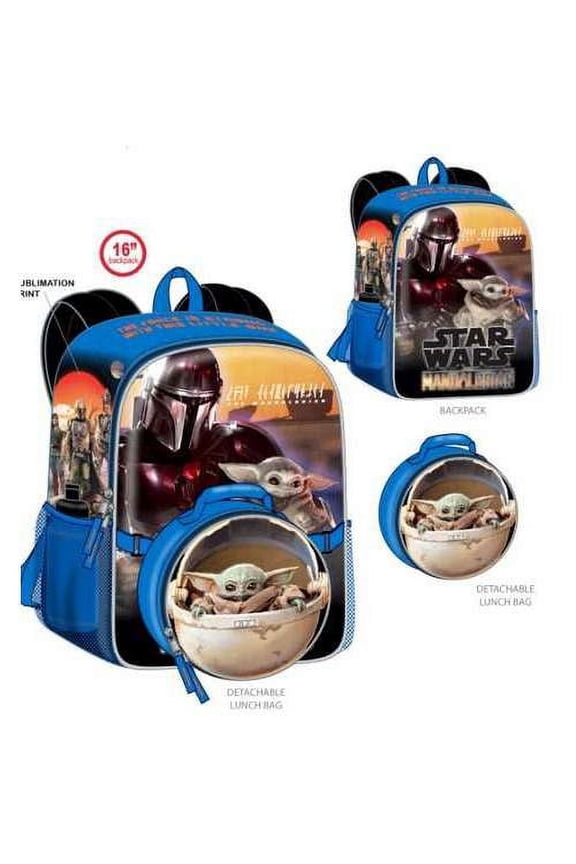 Star Wars The Mandalorian Baby Yoda Backpack & Lunch Kit (Detatchable Lunch Bag)