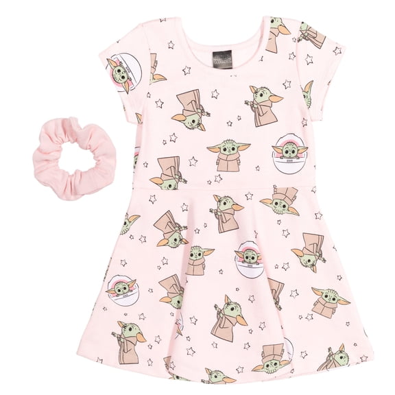 Star Wars The Mandalorian Baby Yoda Big Girls French Terry Dress Scrunchy Set 10-12