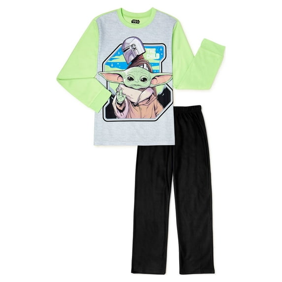 Star Wars The Mandalorian Baby Yoda Boys Long Sleeve Top and Pants Pajama Sleep Set, 2-Piece, Sizes 4-16