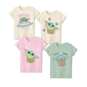 Star Wars The Mandalorian Baby Yoda Girls T-shirt 4 Pack Bundle Set (Size 4-6X)