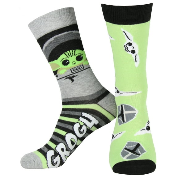 Star Wars The Mandalorian Baby Yoda Grogu and Mando Adult Crew Socks 2 Pair