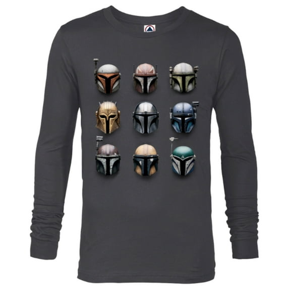 Star Wars The Mandalorian Battle Worn Helmets - Long Sleeve T-Shirt for Men - Customized-Charcoal Heather
