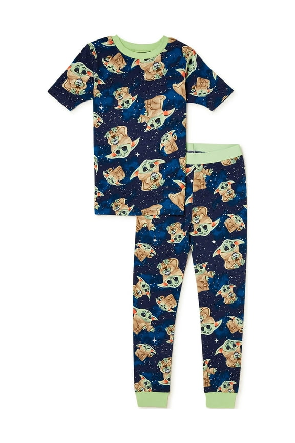 The Mandalorian Boys Baby Yoda Short Sleeve Top and Pants, 2-Piece Pajama Set, Sizes 4-10