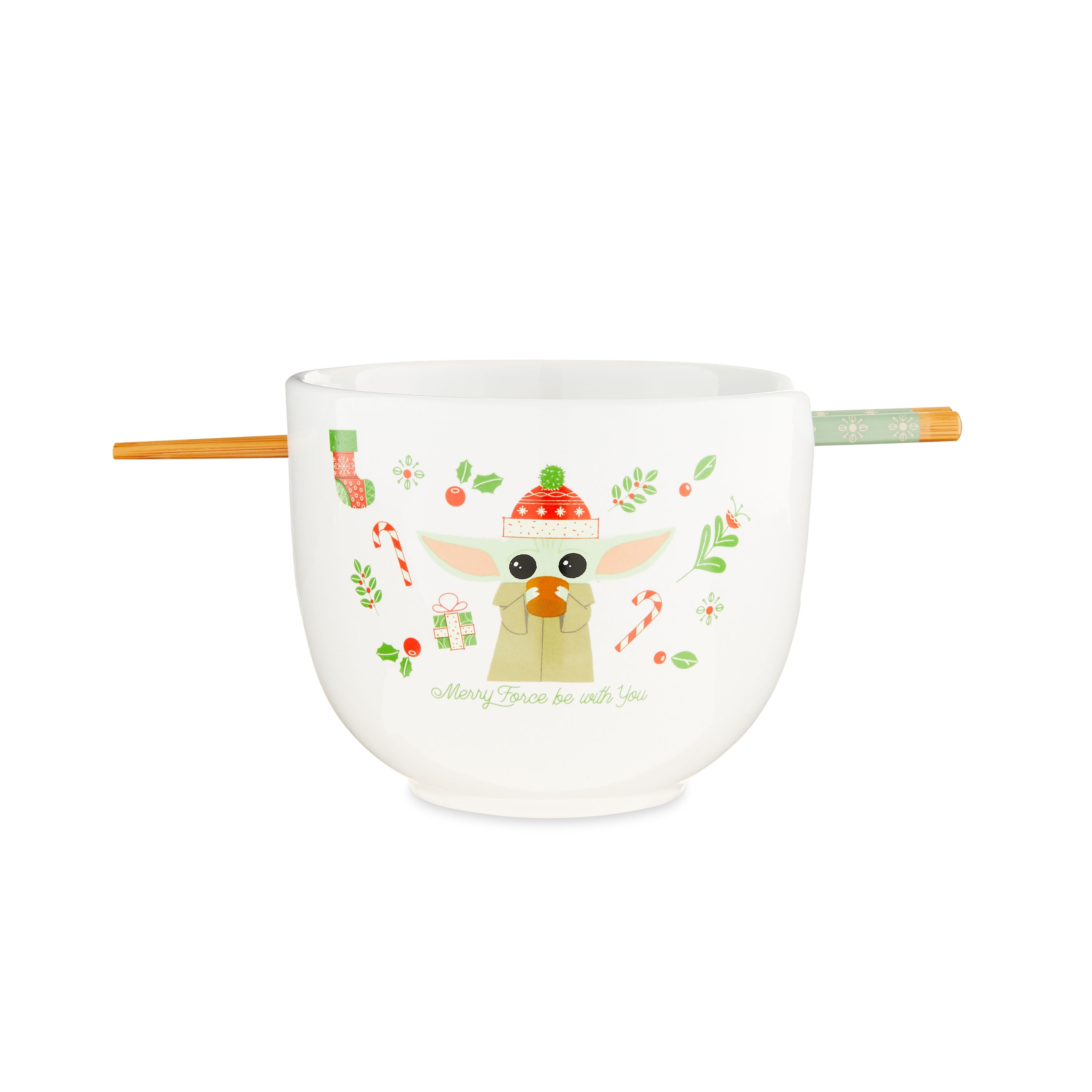 White Ceramic Christmas Ramen Bowl with Chopsticks Set