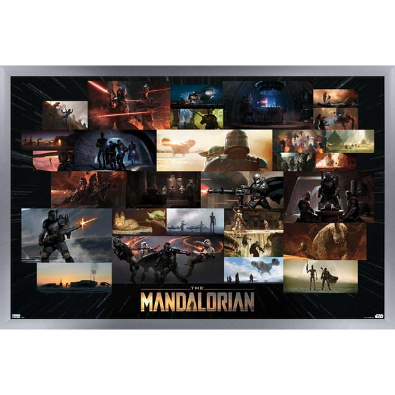 Star Wars: The Mandalorian - Credit Illustrations Wall Poster, 14.725" x 22.375", Framed