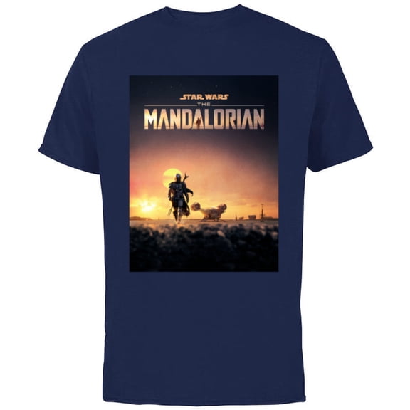 Star Wars The Mandalorian Disney+ Series Poster - Short Sleeve Cotton T-Shirt for Adults - Customized-Navy