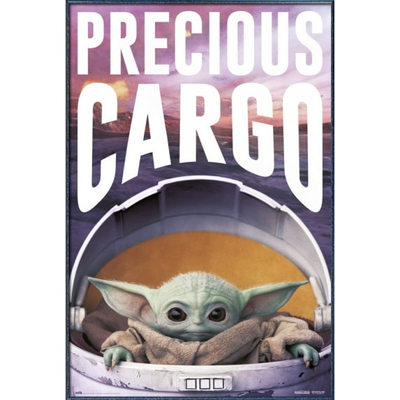 Star Wars: The Mandalorian - Framed TV Show Poster (Baby Yoda - Precious Cargo Version 2) (Size: 24" X 36") (Orbit Blue Aluminum Frame)