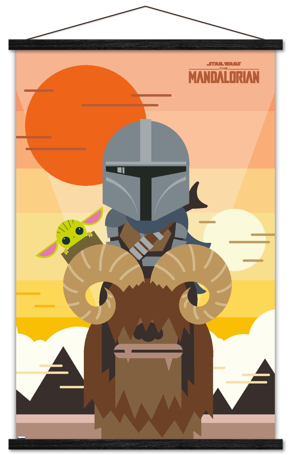Star Wars: The Mandalorian - Geo Pop Sunset Wall Poster with Wooden Magnetic Frame, 22.375" x 34"
