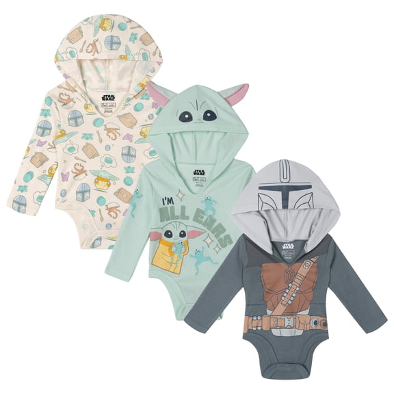 Star Wars The Mandalorian Grogu 3 Pack Hooded Cosplay Bodysuits Newborn to Infant