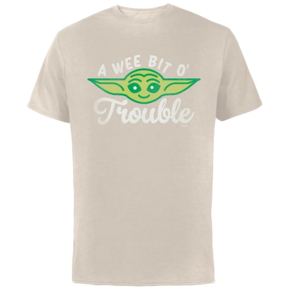 Star Wars The Mandalorian Grogu A Wee Bit O’ Trouble - Short Sleeve Cotton T-Shirt for Adults - Customized-Natural