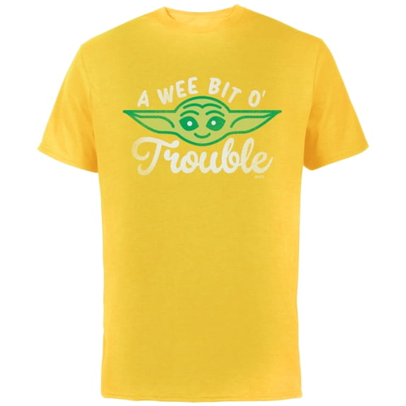 Star Wars The Mandalorian Grogu A Wee Bit O’ Trouble - Short Sleeve Cotton T-Shirt for Adults - Customized-Yellow