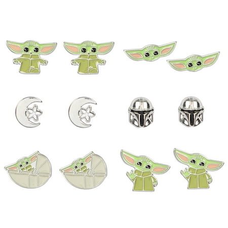 Star Wars The Mandalorian Grogu Baby Yoda 6 Pack Costume Jewelry Stud Earrings Set